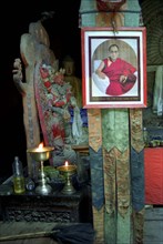 INDIA, Ladakh, Leh, Photograph of the 14th Dalai Lama from Tibet at the Palace Temple