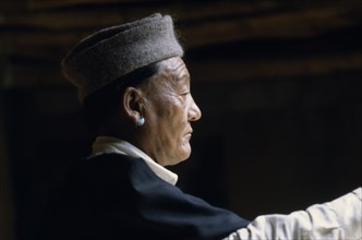 NEPAL, Mustang, Profile portrait of KIng Jigme Palbar Bista the King of Mustang