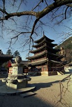 SOUTH KOREA, Songnisan National Park, Popchusa, View from Temple courtyard toward the five roofed