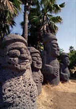 SOUTH KOREA, Cheju do Island, Tolharubang grandfather stones carved from lava rock which are