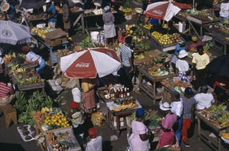 WEST INDIES, Grenada, St Georges, View looking down on fruit and vegetable market