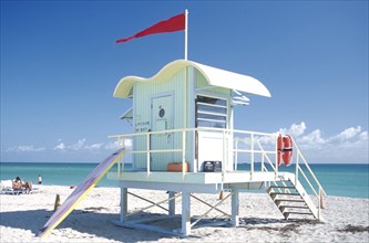 USA, Florida, Miami, Art Deco style Lifeguard station on Miami Beach
