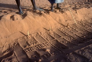 MALI, People, Divination marks left on patterns in sand by desert fox which the Dogon use to answer
