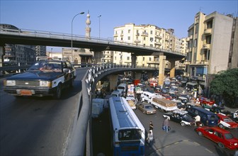 EGYPT, Cairo , City view of busy roads and congested traffic