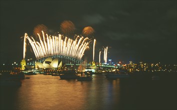 AUSTRALIA, New South Wales, Sydney, New Years Eve firework display over Sydney Harbour