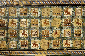 SPAIN, Andalucia, Seville, Santa Cruz District. The Royal Alcazar tile detail