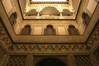 SPAIN, Andalucia, Seville, The Royal Alcazar angled interior view