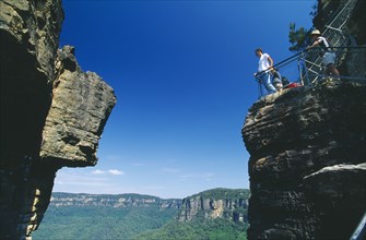 AUSTRALIA, New South Wales, Blue Mountains, View looking up through gap between the Three Sisters