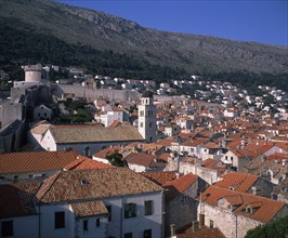 CROATIA, Dalmatia, Dubrovnik, View over the city rooftops from the City Walls at Pile Gate