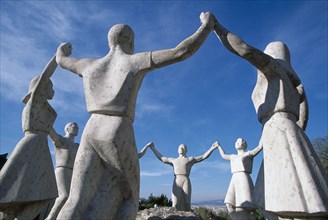 SPAIN, Catalonia, Barcelona, Cropped view of monument to Sardana Dance.