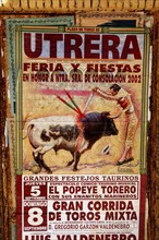 SPAIN, General, Bull fight poster showing a drawing of a matador spearing a bull