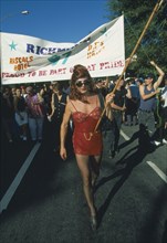 AUSTRALIA, Victoria, Melbourne, Man in drag on the annual Gay Pride March in the south Melbourne