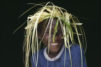 PACIFIC ISLANDS, Melanesia, Soloman Islands, Foueda Island.  Portrait of Lau boy dressed for