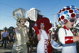 AUSTRALIA, Victoria, Melbourne, Men in drag on the annual Gay Pride March in the south Melbourne