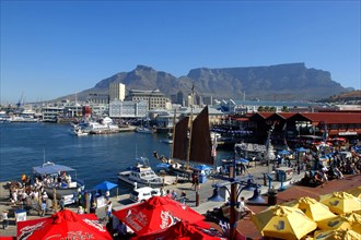 SOUTH AFRICA, Western Cape, Cape Town, View over the waterfront area with brightly coloured