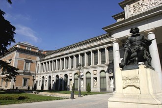 SPAIN, Madrid, Prado Museum exterior  with seated statue in the foreground