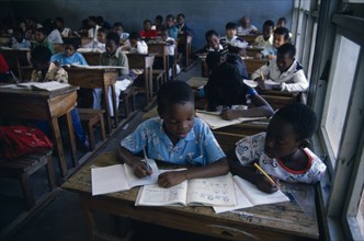MOZAMBIQUE, Maputo, Primary school pupils in classroom.