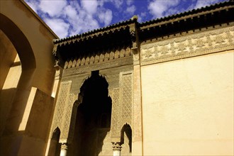 MOROCCO, Marrakech, Decorative archway and roof detail of the Saadian Tombs