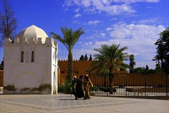 MOROCCO, Marrakech, White building surrounded by palms