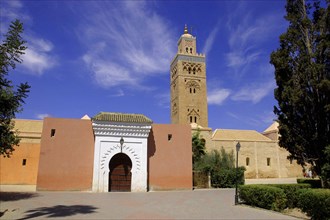 MOROCCO, Marrakech, Koutoubia Mosque with entrance gate and tower