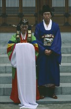 SOUTH KOREA, Seoul, Korean bride and groom in traditional dress