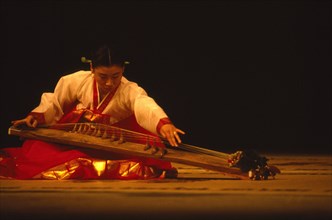 SOUTH KOREA, Arts, Musician at the National Theatre playing a kayakum