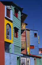 ARGENTINA, Buenos Aires, La Boca.  Brightly painted workers housing.
