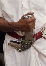 QATAR, People, Men, Bedouin mans hand holding his dagger