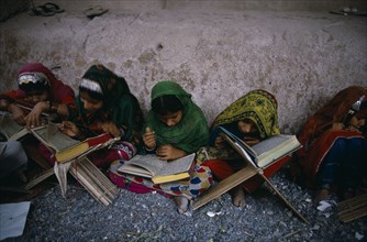OMAN, North, Rostaq, Female pupils at Koranic school.