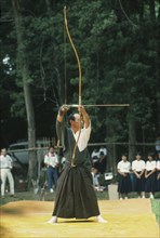 JAPAN, Kyushu, Festivals, Archery or Kyudo at Kaseda Samurai Festival.