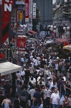 JAPAN, Honshu, Tokyo, View over the busy Ameyayokocho market street