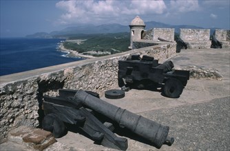 CUBA, Santiago de Cuba, Castillo de Morro with canons on the roof