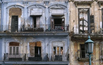 CUBA, Havana, Run down Colonial buildings in old port area