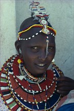KENYA, Jewellery, Masai woman wearing traditional bead jewellery
