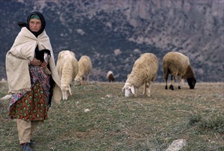 ALGERIA, Aurres, Young shepherdess with flock