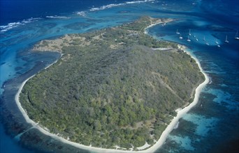 GRENADINES, Petit St Vincent, Aerial view over the island