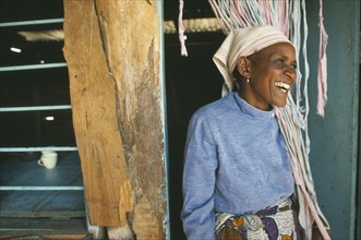 TANZANIA, Kisongo, Arusha, "Kisongo Masai market outside Arusha.  Portrait of Pauline, owner of