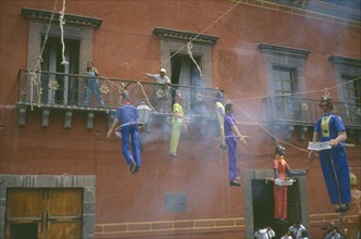 MEXICO, Guanajuato, San Miguel de Allende, Exploding papier-mache Judas Iscariot figures in the