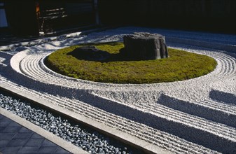 JAPAN, Zen Garden, A zen rock garden of moss and gravel at Bukkokoji monastery