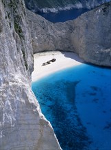 GREECE, Ionian Islands, Zakynthos, View down onto Ship Wreck beach from clifftop