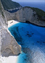 GREECE, Ionian Islands, Zakynthos, View down onto Ship Wreck beach from clifftop