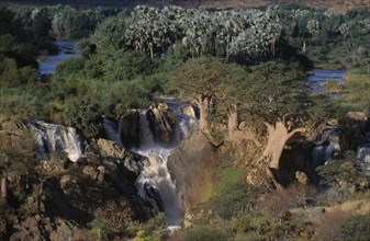 NAMIBIA, Kunene River, Epupa Falls waterfall situated on the northern border with Angola.