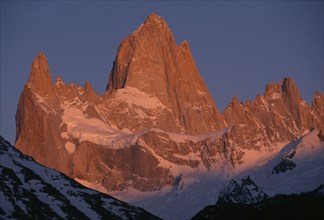 ARGENTINA, Patagonia, Santa Cruz, "Parque Nacional Los Glaciares, Monte Fitz Roy.  Snow lying on