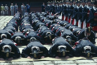 SOUTH KOREA, Seoul, Ching Myo Temple Confucian rites ceremony with worshippers prostrating to the