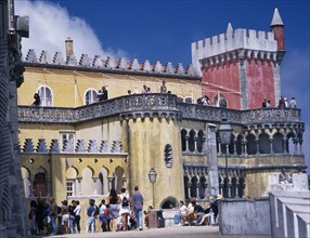 PORTUGAL, Sintra, Palacio de Pena courtyard showing eclectic architectural style dating from 19th