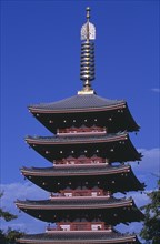 JAPAN, Honshu, Tokyo, Asakusa. Senso Ji Temple. View of the Five Storey Pagoda