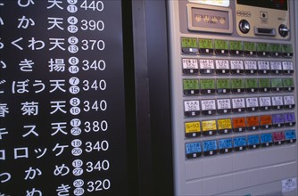 JAPAN, Honshu, Tokyo, Shimbashi. Close up of a Restaurant Ticket vending machine