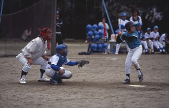 JAPAN, Honshu, Tono, Young boys playing baseball