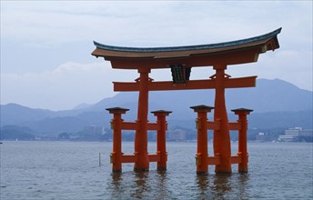 JAPAN, Hiroshima, Miyajima Island, Torii of Itsukushima Shrine.