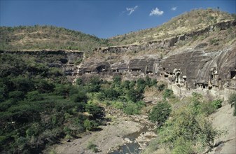 INDIA, Maharashtra, Ajanta Caves, Buddhist cave site dating from about 200 BC to 650 AD.